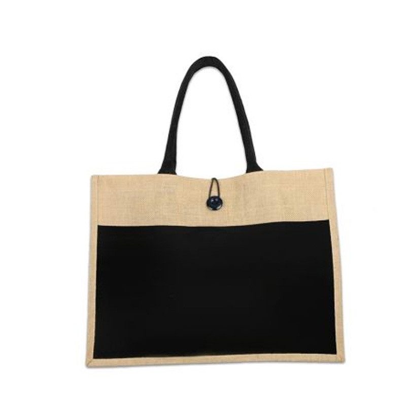 Jute Bag With Black Canvas Pocket