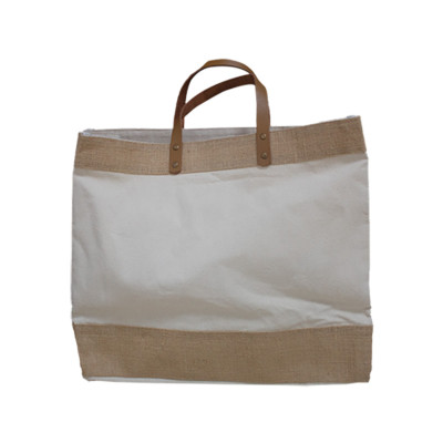 Canvas & Jute Bag With Leather Handle