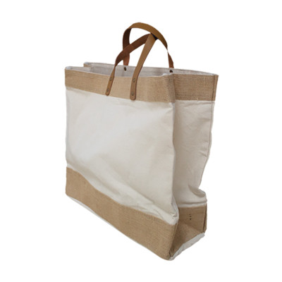 Canvas & Jute Bag With Leather Handle