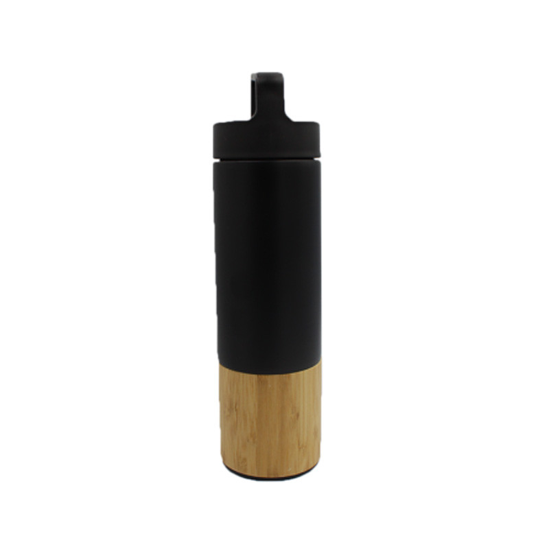 Bamboo Vacuum Insulated Stainless Steel Bottle 600ml- Black